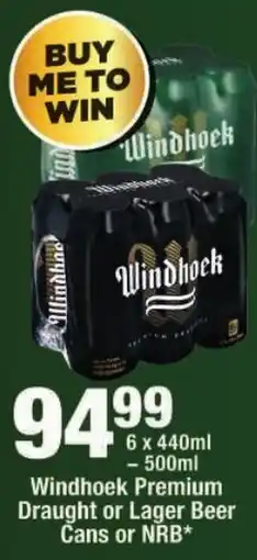 OK Liquor Windhoek Premium Draught or Lager Beer Cans or NRB offer