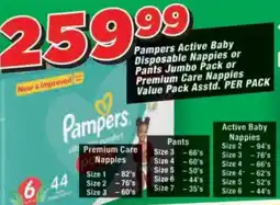 OK Grocer Pampers Active Baby Disposable Nappies or Pants Jumbo Pack or Premium Care Nappies offer