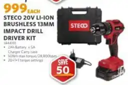 BUCO STECO 20V LI-ION BRUSHLESS 13MM IMPACT DRILL DRIVER KIT offer