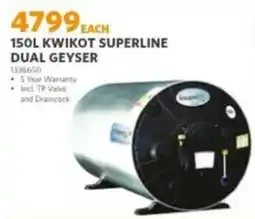 BUCO 150L KWIKOT SUPERLINE DUAL GEYSER offer