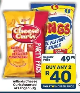 Pick n Pay Willards Cheese Curls Assorted or Flings 150g offer