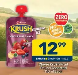 Pick n Pay Clover Krush Fruit Pouch Assorted 110ml Each offer