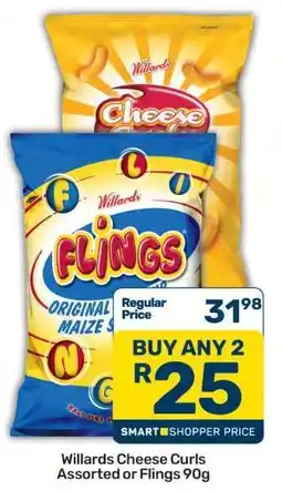 Pick n Pay Willards Cheese Curls Assorted or Flings 90g offer