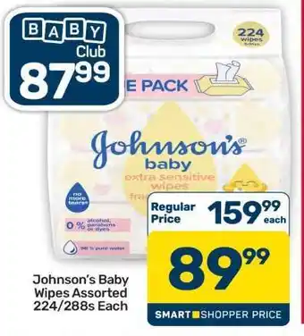 Pick n Pay Hypermarket Johnson's Baby Wipes Assorted 224/288s Each offer