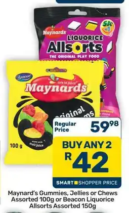 Pick n Pay Hypermarket Maynard’s Gummies, Jellies or Chews Assorted 100g or Beacon Liquorice Allsorts Assorted 150g offer