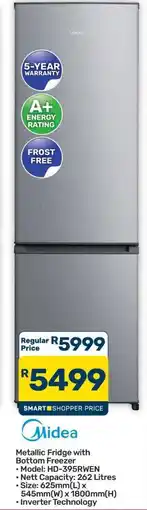 Pick n Pay Hypermarket Midea Metallic Fridge with Bottom Freezer offer