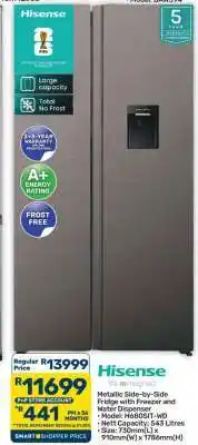 Pick n Pay Hypermarket Hisense Metallic Side-by-Side Fridge offer