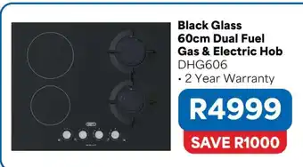 Black Glass 60cm Dual Fuel Gas & Electric Hob