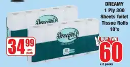 Boxer DREAMY 1 Ply 300 Sheets Toilet Tissue Rolls 10's offer