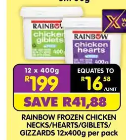 Shoprite RAINBOW FROZEN CHICKEN NECKS/HEARTS/GIBLETS GIZZARDS 12x400g per pack offer