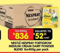Shoprite NESTLÉ NESPRAY FORTIGROW MEDIUM CREAM DAIRY POWDER BLEND 16x400g per pack offer