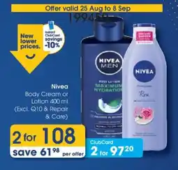 Clicks Nivea Body Cream or Lotion offer