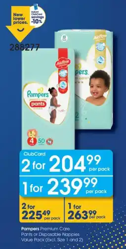 Clicks Pampers Premium Care Pants or Disposable Nappies offer