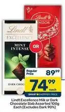 Pick n Pay Lindt - excellence milk or dark chocolate slab assorted offer