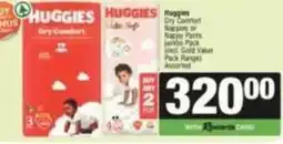 SuperSpar Huggies - dry comfort nappies or nappy pants jumbo pack offer