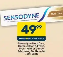 Pick n Pay Sensodyne - multi care, herbal, clean & fresh, fresh mint or gentle whitening toothpaste offer