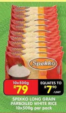 Shoprite SPEKKO LONG GRAIN PARBOILED WHITE RICE 10x500g per pack offer