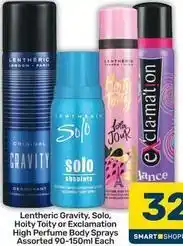 Pick n Pay Exclamation - gravity, solo, hoity toity or high perfume body sprays offer
