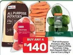 Pick n Pay All purpose potatoes, bulk green peppers, tomatoes, gem squash, carrot carry bag offer