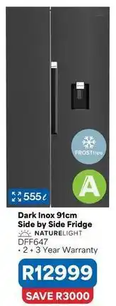 OK Furniture Dark inox 91cm side by side fridge dff647 offer
