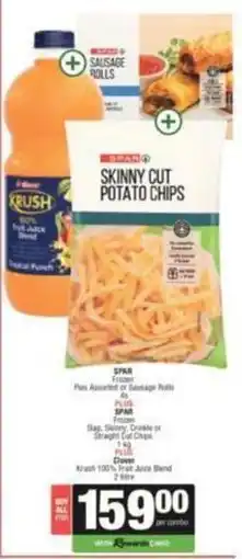 SuperSpar Spar - assorted or sausage rolls + skinny cut potato chips offer