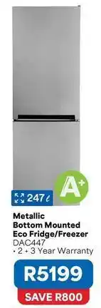 OK Furniture Metallic bottom mounted eco fridge/freezer dac447 offer