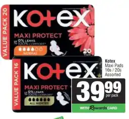 Spar Kotex Maxi Pads 16s / 20s Assorted offer