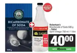 Spar Robertson's Bicarbonate of Soda 500 g + Safari Spirit Vinegar 750 ml / 1 litre offer