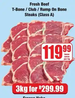 Boxer Superstores Fresh Beef T-Bone / Club / Rump On Bone Steaks (Class A) offer