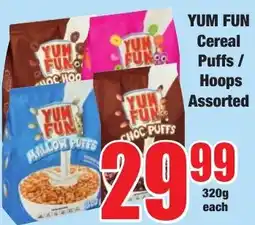 Boxer Superstores YUM FUN Cereal Puffs / Hoops Assorted offer