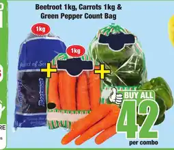 Boxer Superstores Beetroot 1kg, Carrots 1kg & Green Pepper Count Bag offer