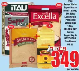Boxer Superstores ITAU Super White Super Maize Meal 12.5kg, EXCELLA Long Grain Parboiled White Rice 10kg, GOLDEN RAY Brown Sugar 5kg & BEST COO offer