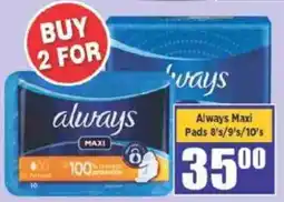 Big Save Always Maxi Pads 8's/9's/10's offer