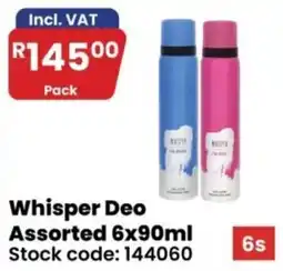 Africa Cash and Carry Whisper Deo Assorted offer