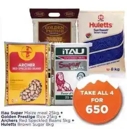 Check Star Itau Super Maize meal + Golden Prestige Rice + Archers Red Speckled Beans + Hulettts Brown Sugar offer