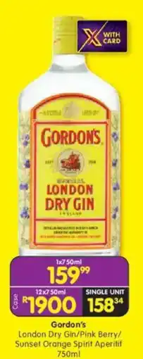Shoprite Gordon's London Dry Gin/Pink Berry/ Sunset Orange Spirit Aperitif offer