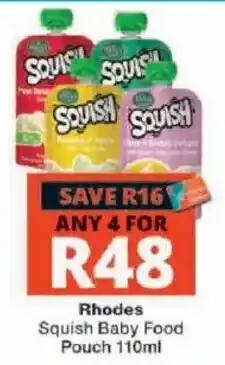 Checkers Rhodes Squish Baby Food Pouch offer