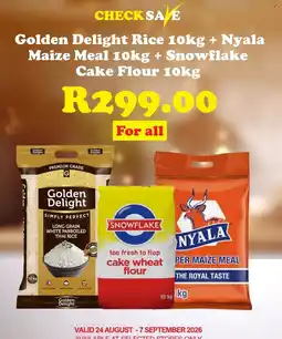 Check Save Golden Delight Rice 10kg + Nyala Maize Meal 10kg + Snowflake Cake Flour 10kg offer