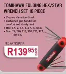 AutoZone TOMIHAWK FOLDING HEX/STAR WRENCH SET 16 PIECE offer