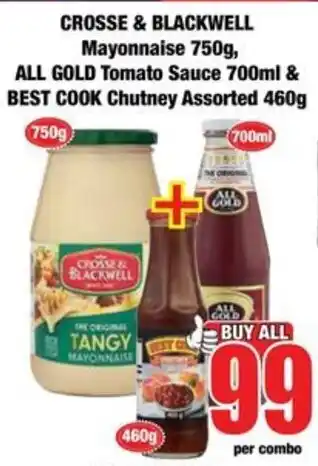 Crosse & Blackwell Mayonnaise & All Gold Tomato Sauce & Best Cook Chutney Assorted