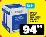 Usave Crystal valley - full cream long life milk 6x1l offer