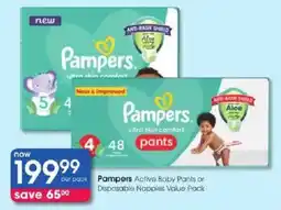 Clicks Pampers Active Baby Pants or Disposable Nappies Value Pack offer
