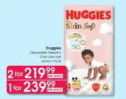 Clicks Huggies Disposable Nappies Gold Skin Soft Jumbo Pack offer