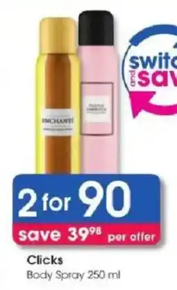 Clicks Clicks Body Spray 250 ml offer