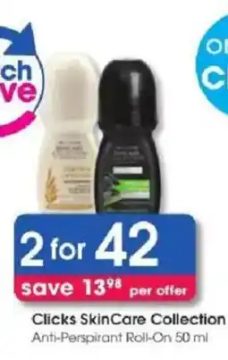 Clicks Clicks SkinCare Collection Anti-Perspirant Roll-On offer