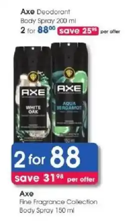 Clicks Axe Fine Fragrance Collection Body Spray offer