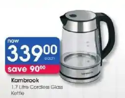 Clicks Kambrook 1.7 Litre Cordless Glass Kettle offer