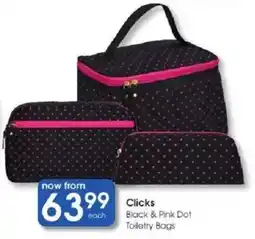 Clicks Clicks Black & Pink Dot Toilettry Bags offer