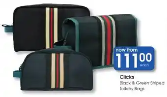 Clicks Clicks Black & Green Striped Toiletry Bags offer