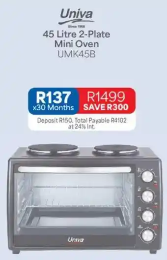 Univa 45 Litre 2-Plate Mini Oven